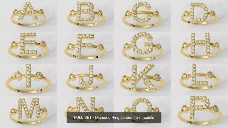 FULL SET - Diamond Ring Alphabet 3D Model Collection