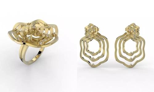 Set Ring and Earring Wave Movement Jewelry