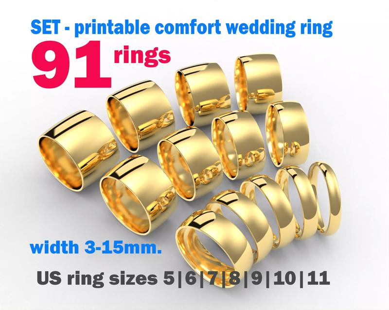 Printable jewelry comfort WEDDING ring   STL 3D Model Collection