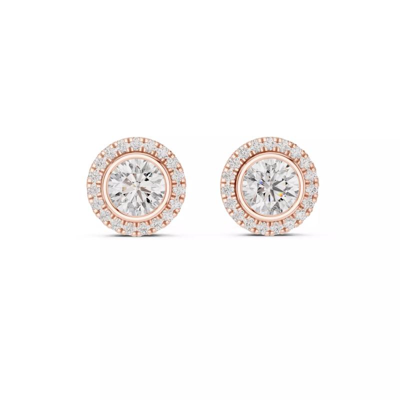 Halo Round Diamond Studs Earrings 3dm stl renders 360 Animation