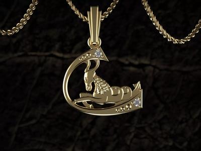 Capricorn Crest Golden Sea-Goat Pendant