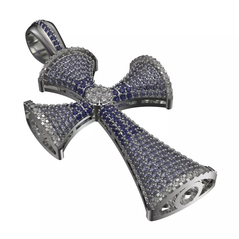 Cross Pendant paved with blue gemstones
