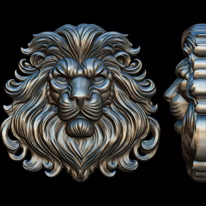 Lion Head Bas Relief No4  STL file for 3d printing or CNC