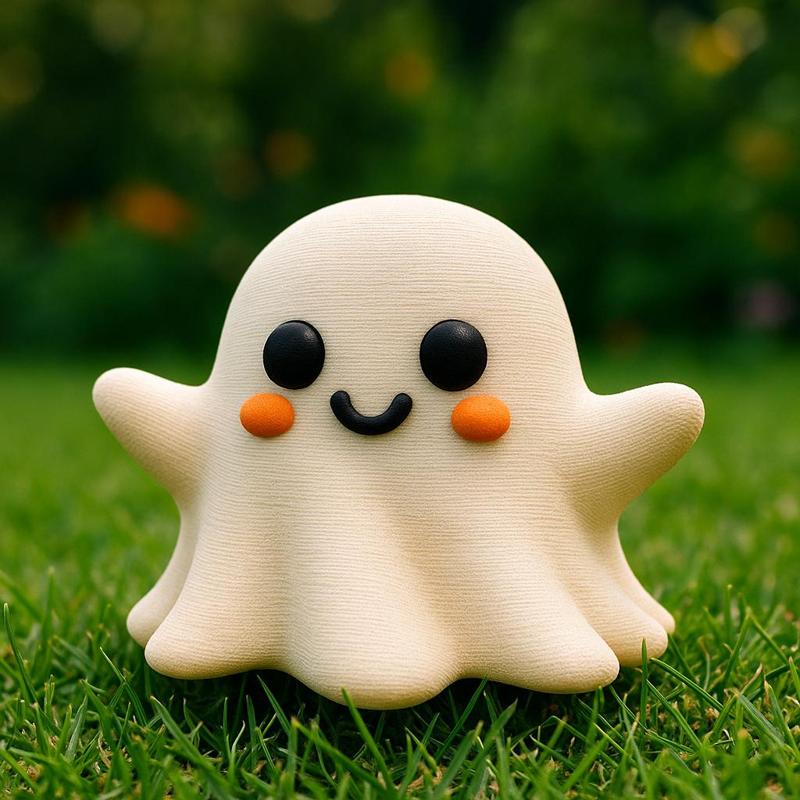 Cute Ghost STL File – 3D Printable Halloween Figurine with Kawaii Face for Desk Decor or Kids