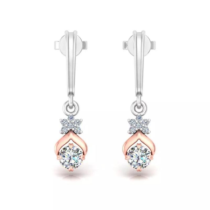 Minimalist Diamond Drop Earrings in Two Tone Rose White Metal