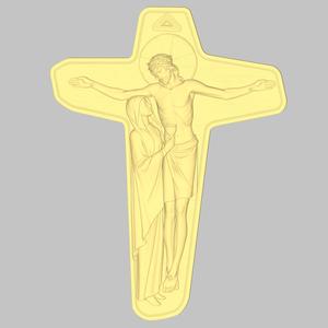 Cross with Jesus Christ and Virgin Mary Holding the Chalice - 3D Religious Art