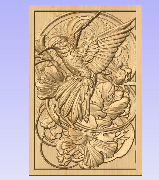 Hummingbird with Flowers STL – Elegant CNC Wood Relief Design