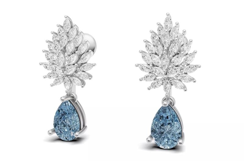 Leaf Cluster Marquise Diamond Drop Earrings