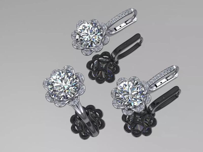 Flower  diamond earrings and ring