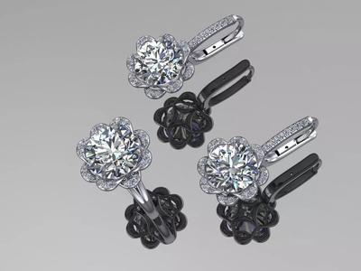 Flower  diamond earrings and ring
