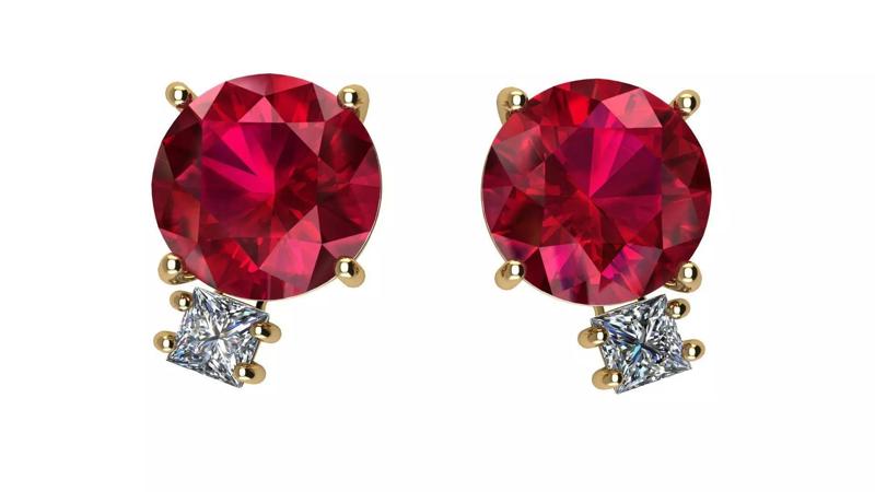 Earrings with Round and Princess Cut Gems