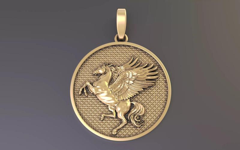 Horse pendant with wings Pegas Gold necklace