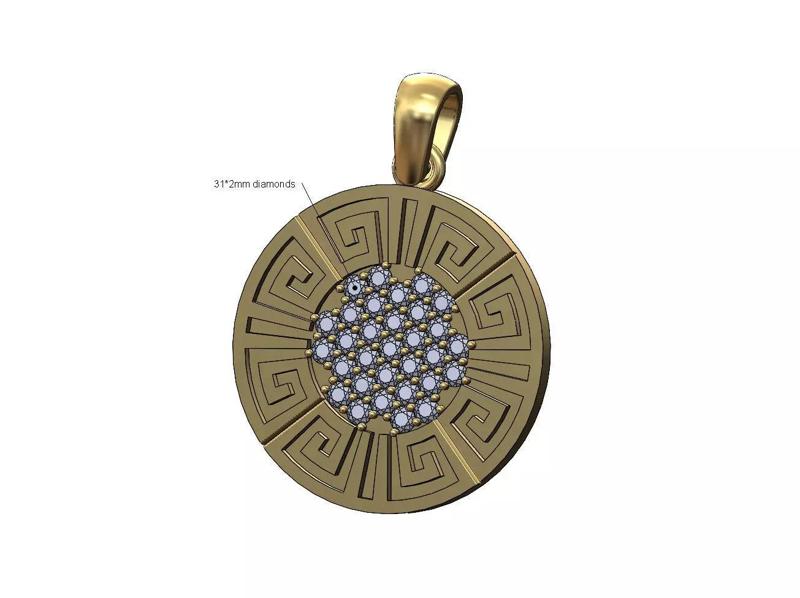 Diamond Greek key coin pendant with bail
