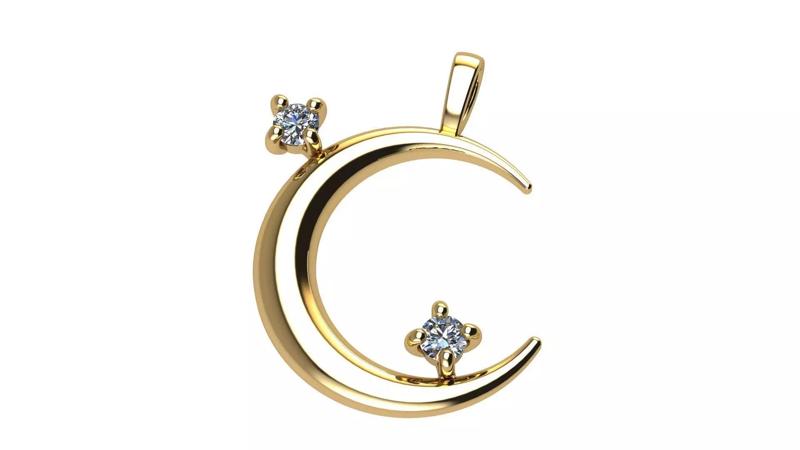 Moon Pendant with Diamonds