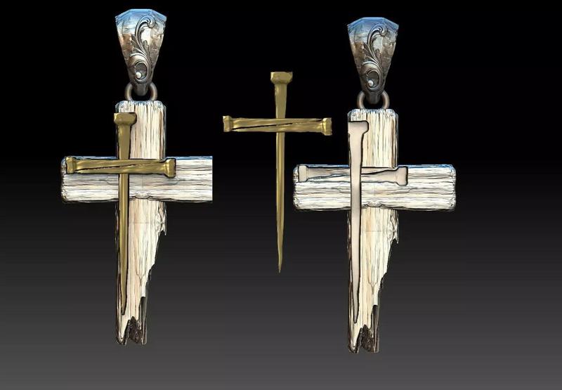 jesus cross pendant medallion bas relief 3D print model