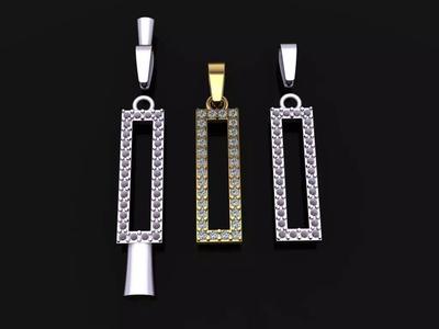 Long Vertical Diamond Halo Bar Frame Pendant