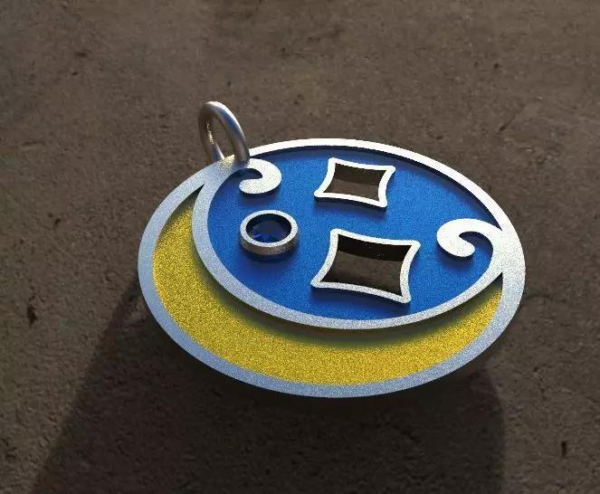 Pendant moon with enamels