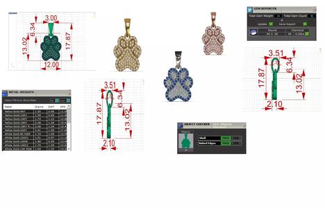Dog Paw Design Jewelry stl 3dm Pendant Model jp0338