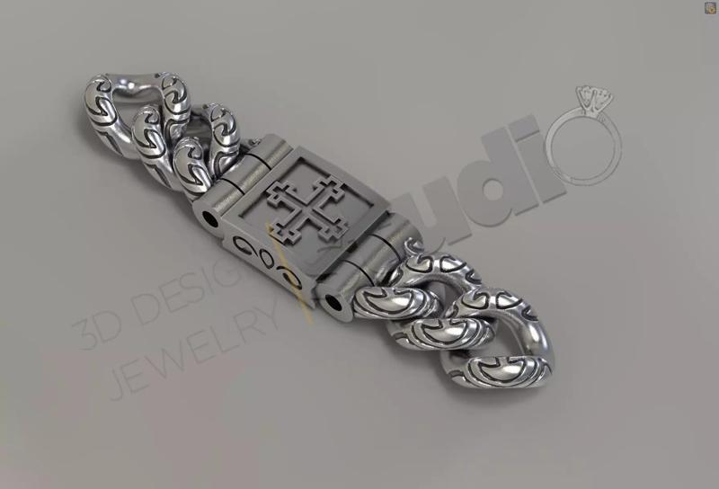 vintage chain link bracelet and box clasp 3d model