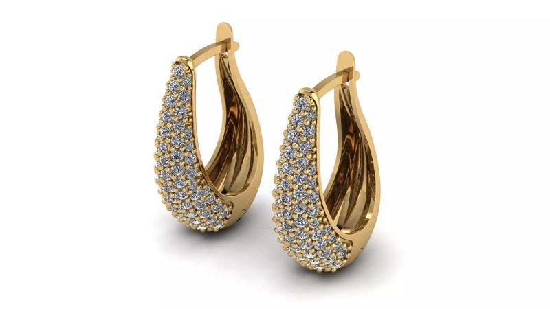Huggie Hoop Clicker Earring Teardrop with Diamonds