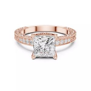 Princess Diamond Art Deco Milgrain Design Ring 3DM STL Video