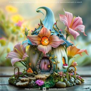 Magic fairy house with flowers