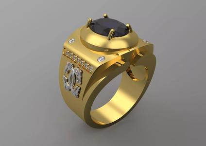 Two-tone gold man ring with diamonds and sapphires model mr0011