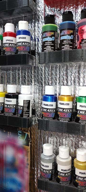 Airbrush paint shelf holder 3 two ounce bottles