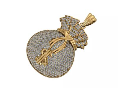 Money Bag Full Diamond Pendant-  Mat Day Tui Dung Tien Full Da