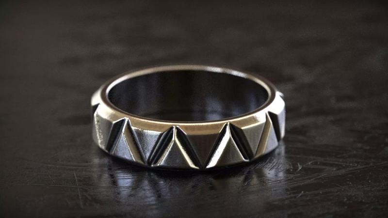 Mens Faceted Triangle Band Ring