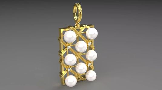 Modern rectangular pendant with pearls and diamonds model pp0025