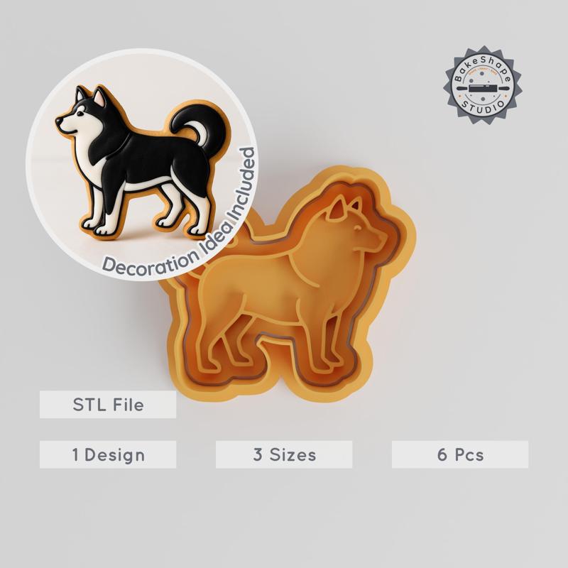 Alaskan Malamute Cookie & Fondant Cutter Stamp Set, 6 Piece, Northern Sled Dog Breed, Puppy Pet Animal Shapes