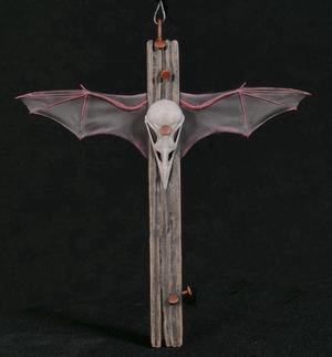 Voodoo Cross, Black Magic Cross, Raven-Skull-Batwings Cross (second Generation Model!) 6.75", 17 cm tall