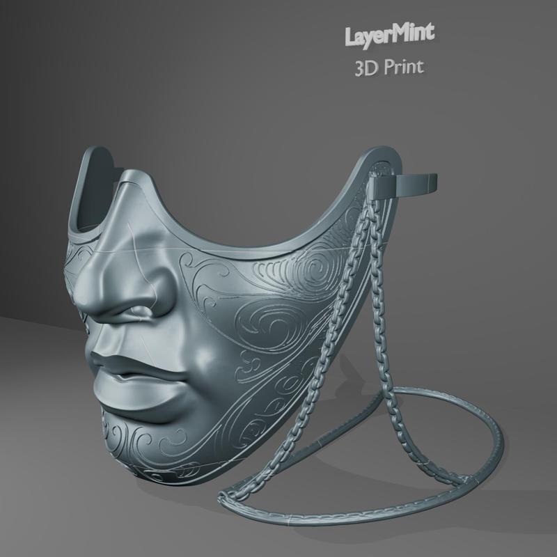 Ornamental Half Face Mask – 3D Printable Decorative Mask with Chains STL File