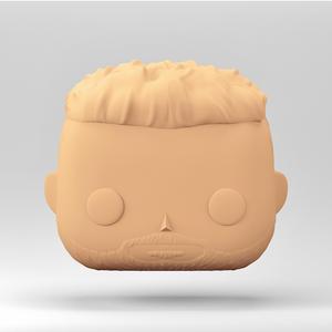 A male head in a Funko POP style. Short curly hair and a beard. MH_7-3