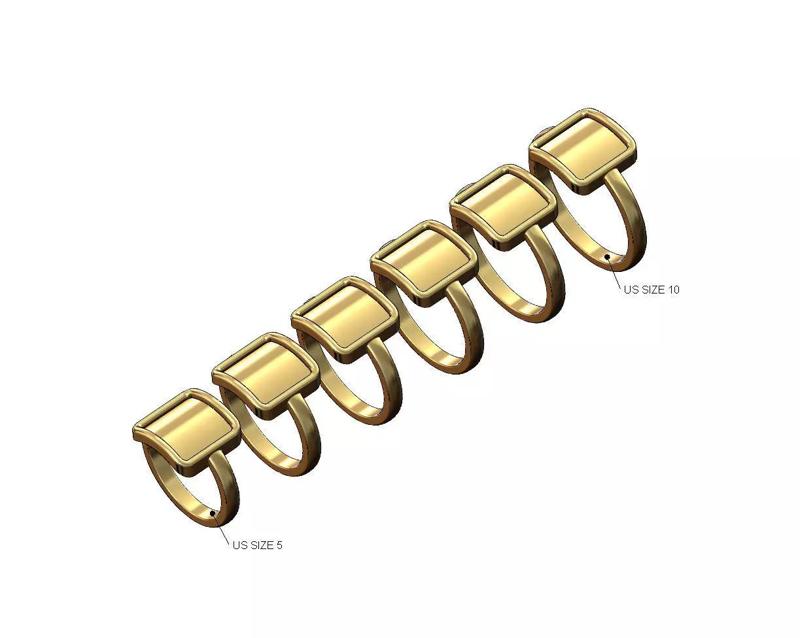 Enamel pocket 12x12mm square fashion ring US sizes 5to10