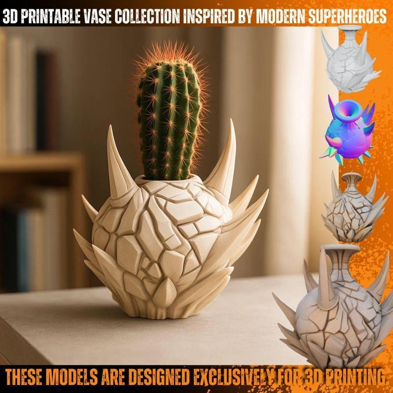 Spiky Fantasy Vase – Cracked Texture Art Object – 3D Printable STL