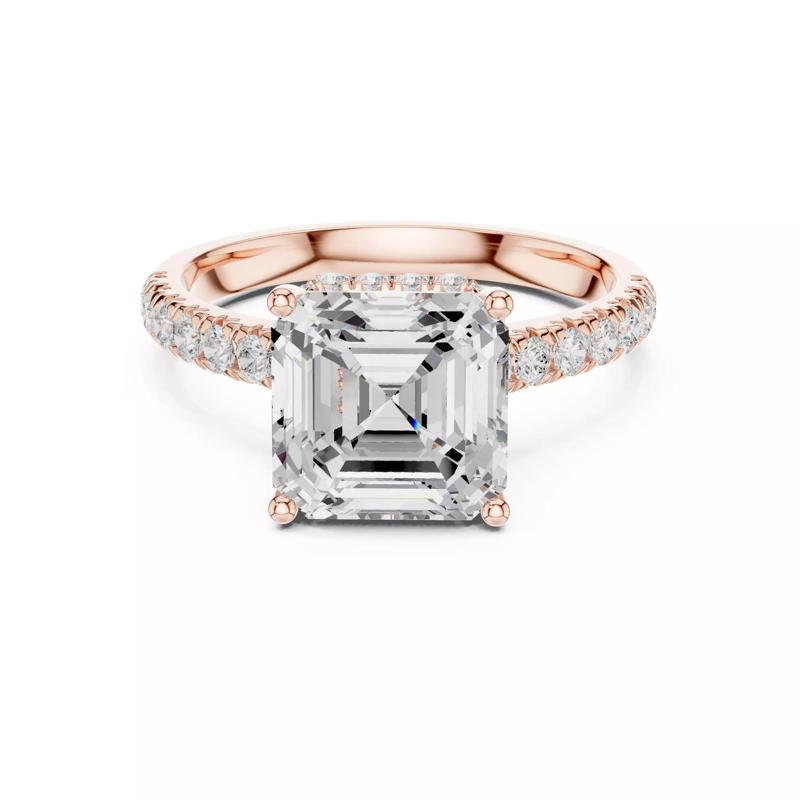 Asscher Cut Hidden Halo Pave Diamond Bridge Ring 3DM STL Video