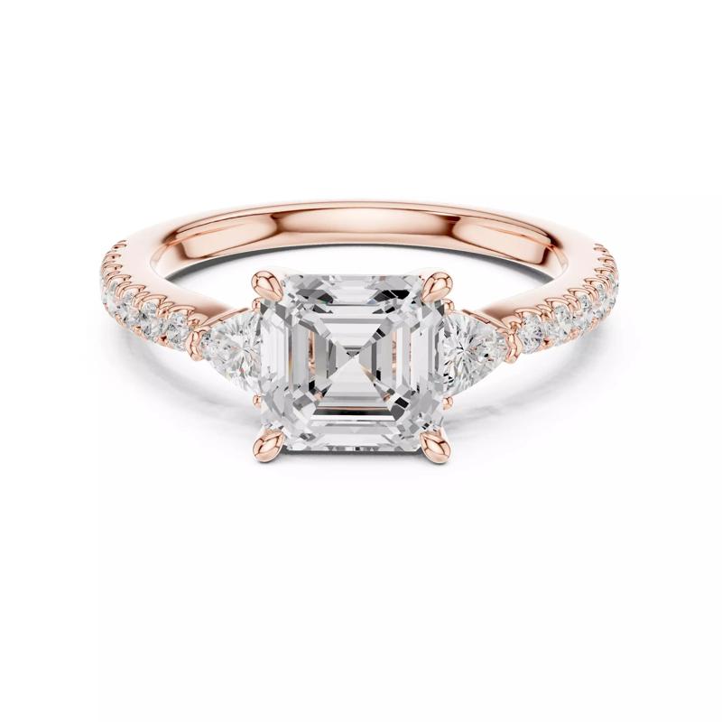 Asscher and Trillion Cut Diamond Round Pave Ring 3DM STL Video