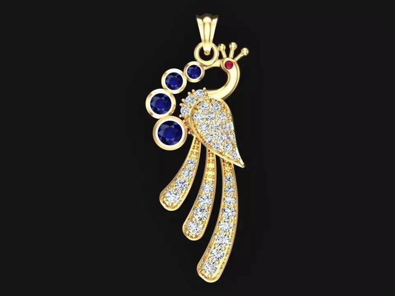 Peacock Pendant - Bird Pendant - Diamond Pendant
