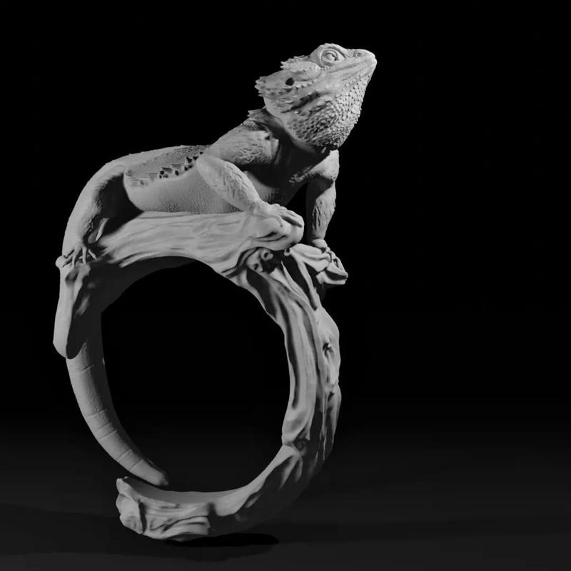 Bearded Dragon Ring - Reptile Pet Ring - 3D Print Jewelry