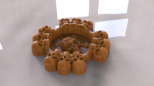 Skull Ashtray, Cigar Tray Cnc Cut 3D Model File For CNC Router Engraver, Plate Carving Machine, Relief, serving tray Artcam, Aspire, VCarve, Cutt3D