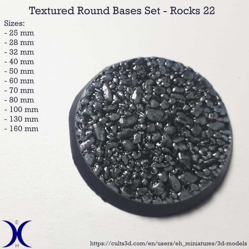 Round Bases Set – Rocks 22 Texture (25–160mm) | Perfect for Tabletop Wargames & RPG's