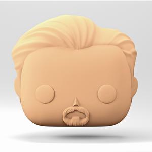 A male head in a Funko POP style. A comb over hair and a goatee. MH_3-3