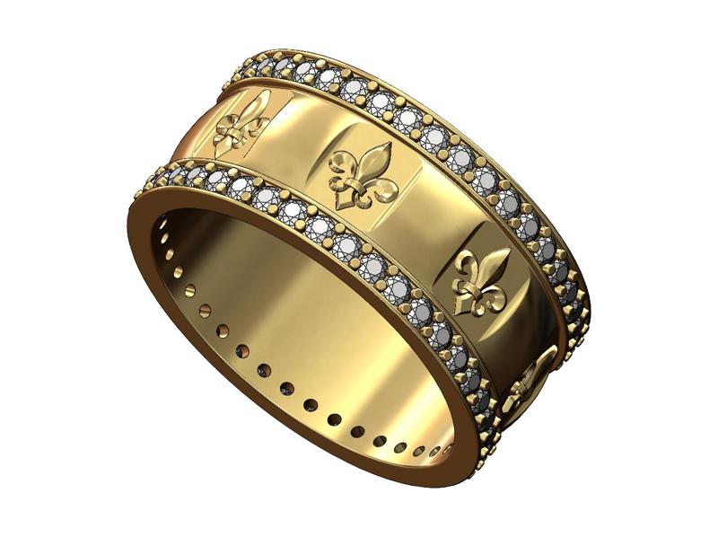 Diamond lys flower motif band US sizes 6 7 8 3D print model