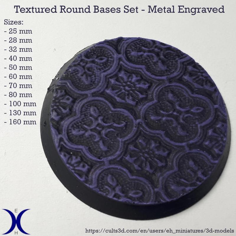 Round Bases Set – Metal Engraved Texture (25–160mm) | Perfect for Tabletop Wargames & RPG's