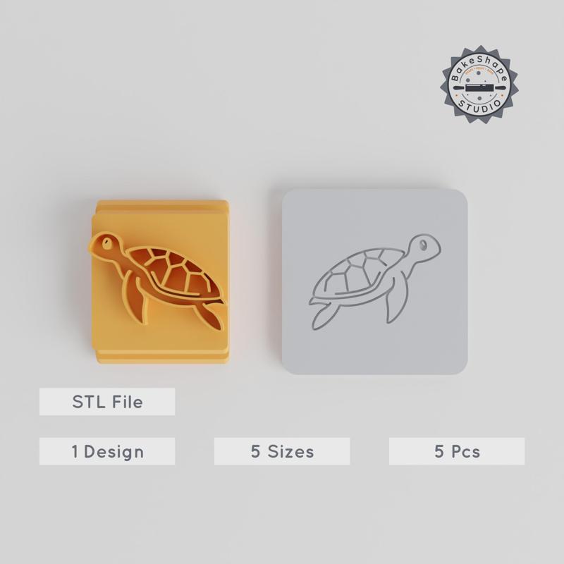 Turtle Stamp Tile Set, 5 Sizes, Ocean & Wildlife Motifs, Ideal for Clay, Cookies & Fondant