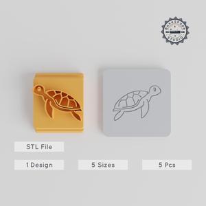 Turtle Stamp Tile Set, 5 Sizes, Ocean & Wildlife Motifs, Ideal for Clay, Cookies & Fondant