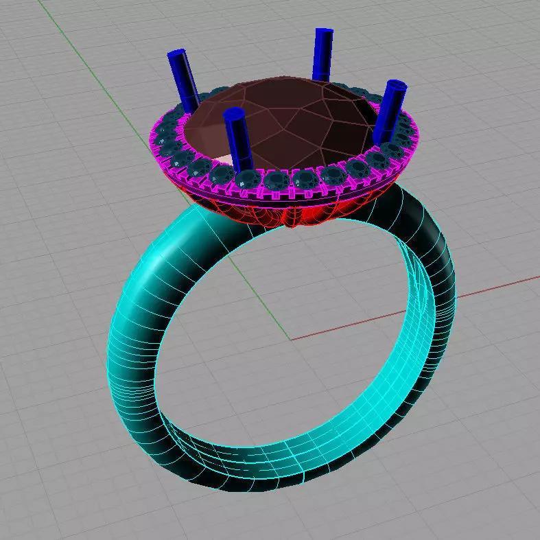 Round  Gem Woman Diamond Gold Ring 3D print model