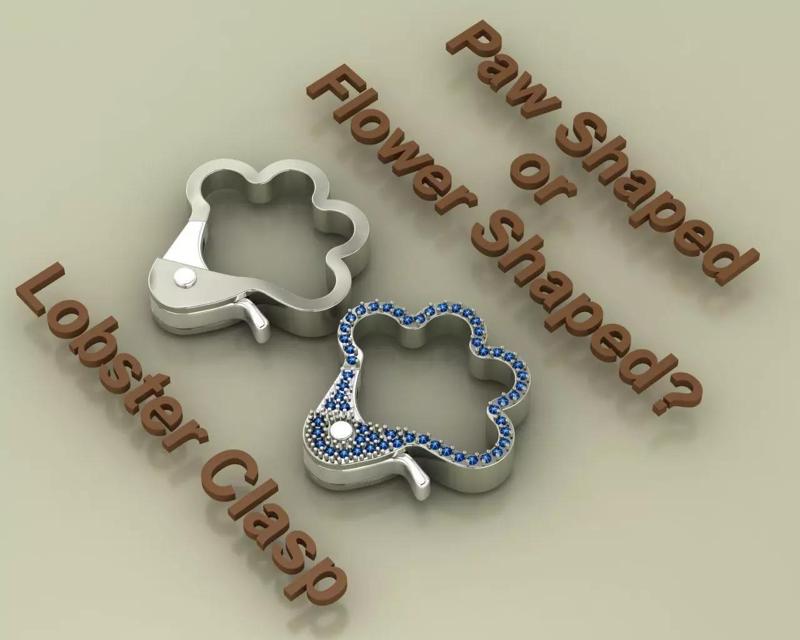 Paw Shaped or Flower Shaped Lobster Clasp set plain and Gem lock
